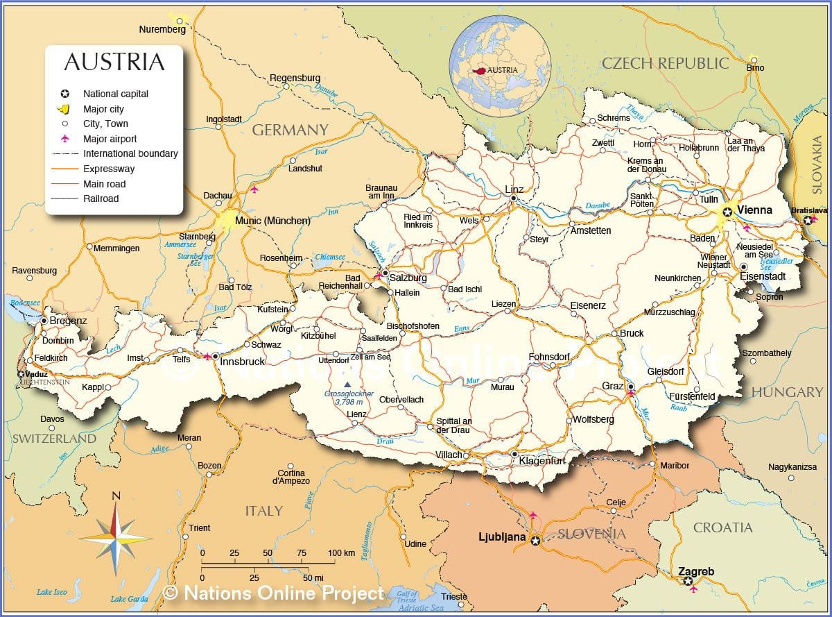 რუკა ავსტრიის ქალაქებში