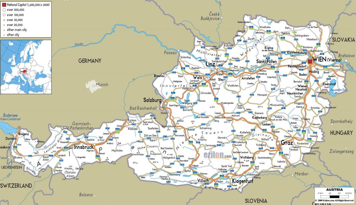 დეტალური რუკა, ავსტრიის ქალაქებში